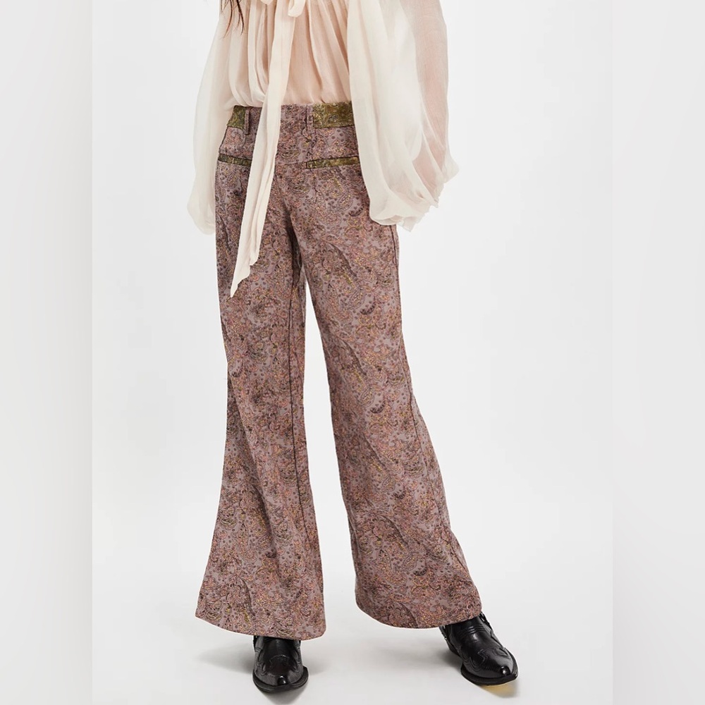 Free People Aster Jacquard Flares Low Rise Boho 70s Flare Pants Size 6 NWT - Picture 3 of 13